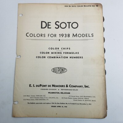 DuPont 1938 DeSoto Auto Car Paint Color Chips Combinations Body Wheel Duco