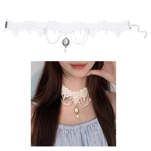 Fashion Forward Lace Choker with Victorian Gothic Appeal and Jewelry Accent - Picture 2 of 8