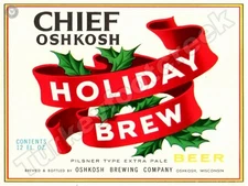 Chief Oshkosh Holiday Brew Beer Label 9" x 12" Metal Sign