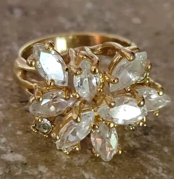 Rhinestone Ring ,Gold Tone, IM Sz 8 
