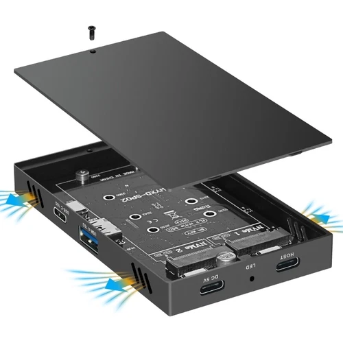 Double Bay M.2 NVMe Enclosure 10Gbps Type C M.2 NVMe SSD Enclosure Aluminum SSD