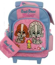 Sad Sam and Honey Large Size Rolling Backpack Travel Luggage Bag with Coin Purse