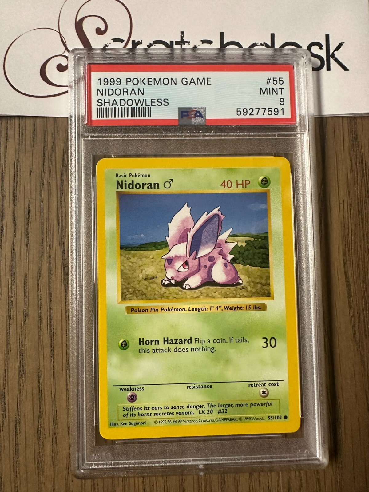 PSA 9 - Pokemon NIDORAN 55/102 - SHADOWLESS BASE SET - MINT