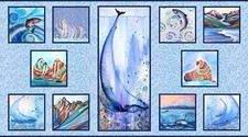 Alaskan Sea Life Panel Wild Waters by Dawn Gerety Quilt Panel 24" x 42"