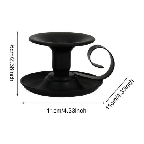 Vintage Iron Black Candlestick w/ Handle Taper Candle Holder for Wedding Decor - Picture 3 of 5