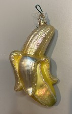 Old World Christmas Glass Banana Ornament Peeled, 4 Inches