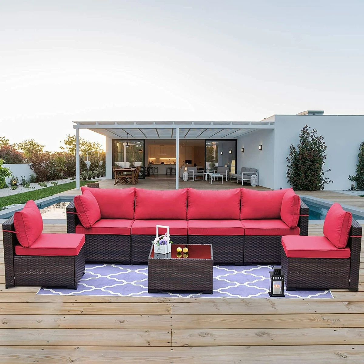 Kullavik 7PCS Outdoor Patio Furniture PE Wicker Rattan Sectional