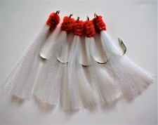 10 to 100 pcs 7/0 Shrimp Fly Rigs Tied Hook Rockfish Baits White & Red/Yellow