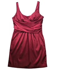 Vintage Speigel Sateen Babydoll Cocktail Dress 16 Red Wine Criss Cross Bodice