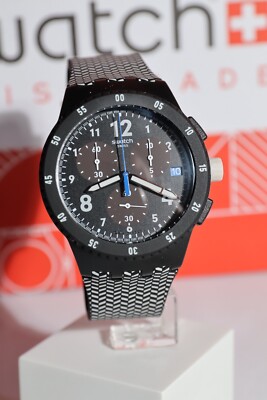 NEW  Swatch Originals GIROTEMPO Chronograph 42mm Black And White Watch SUSB407