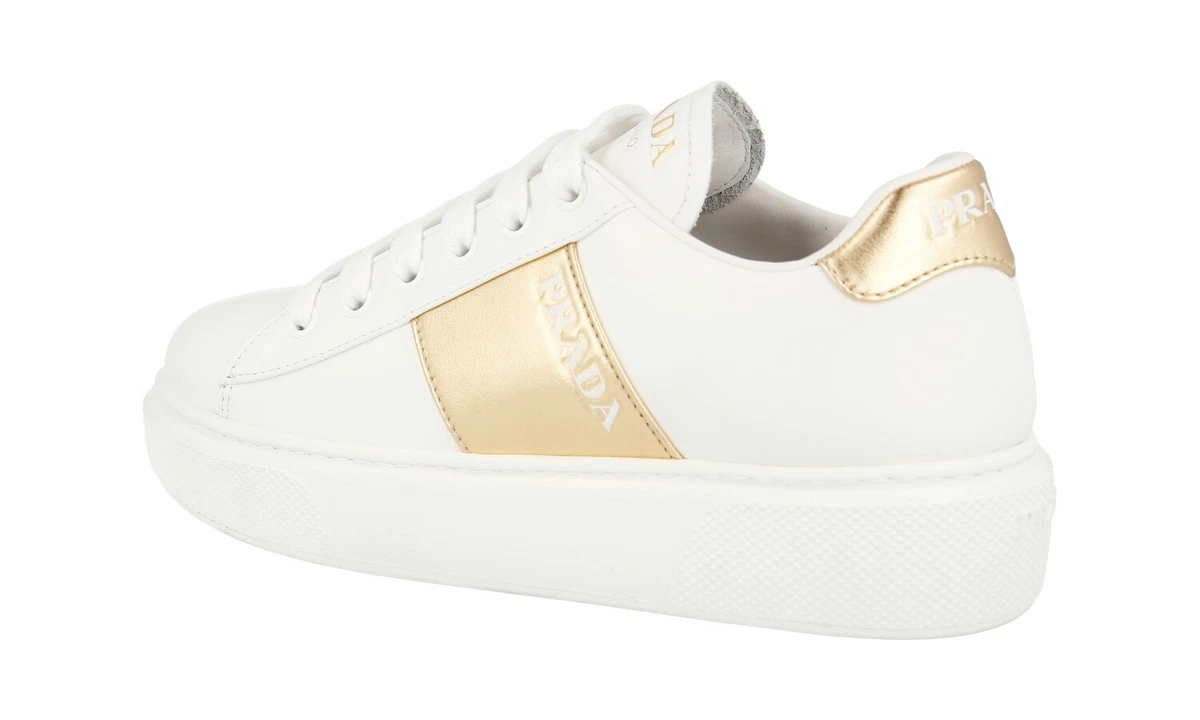 PRADA Leder Macro Plateau Sneaker - 1E223M - Weiss Gold- NEU - 35