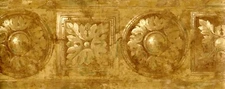 Metallic Gold Brown Faux Craved Floral Medallion Architectural Wallpaper Border