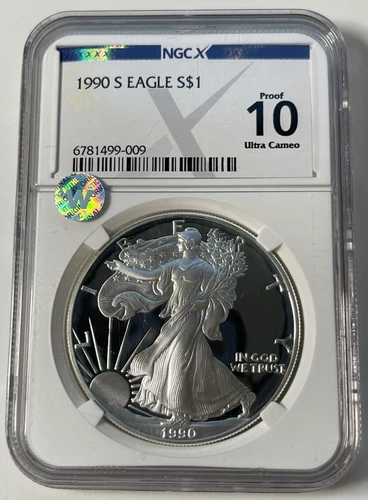 1990-S Proof American Silver Eagle Proof 10 Ultra Cameo NGC X Rare Sight White!