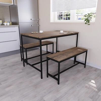 HOME DISCOUNT SALE 4 Seater Dining Table With Bench Set Dark Wood