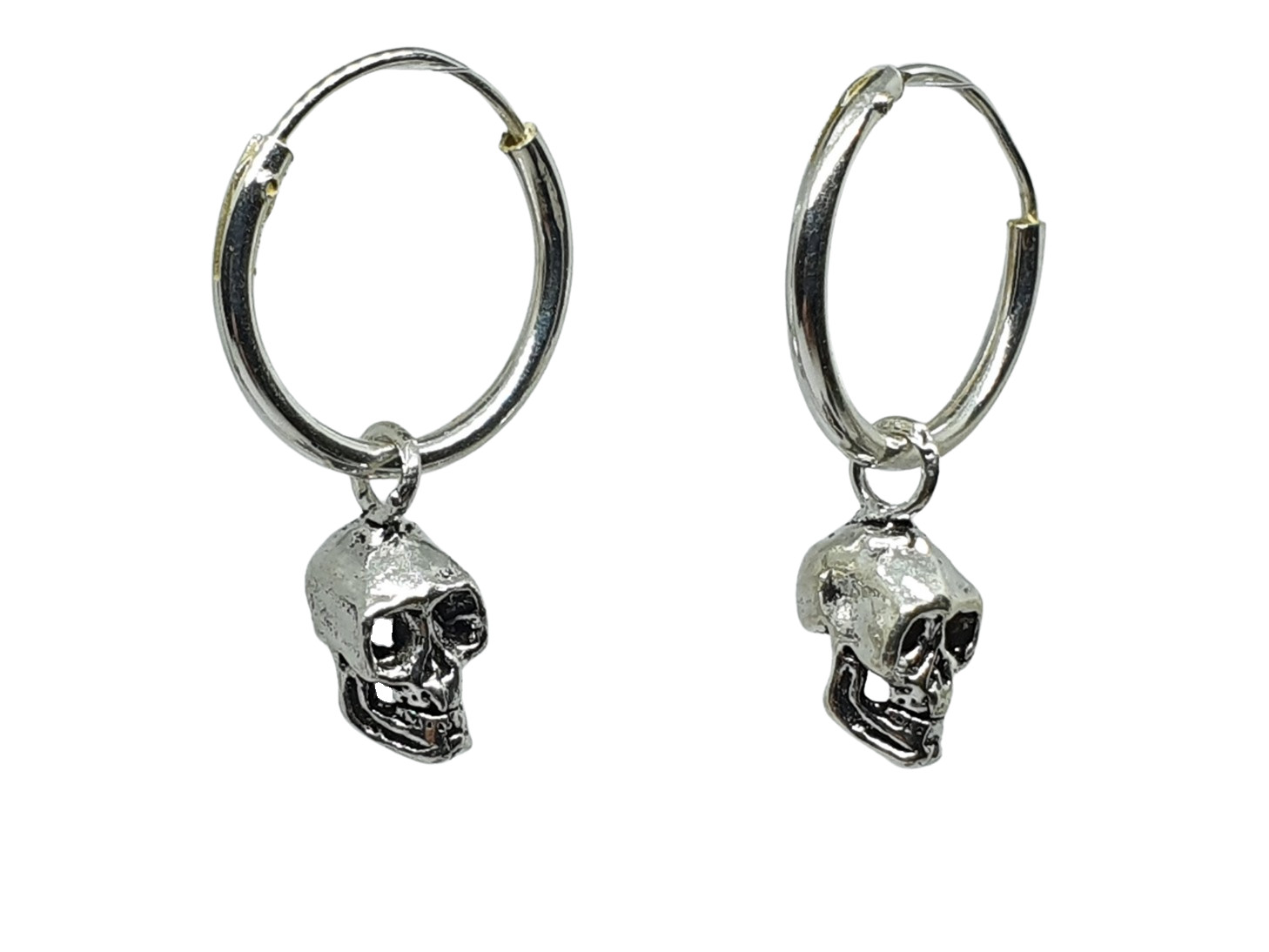 Skull Earrings Hoop Sleepers 12mm Hinged Ring 925 Sterling Piercing Jewellery