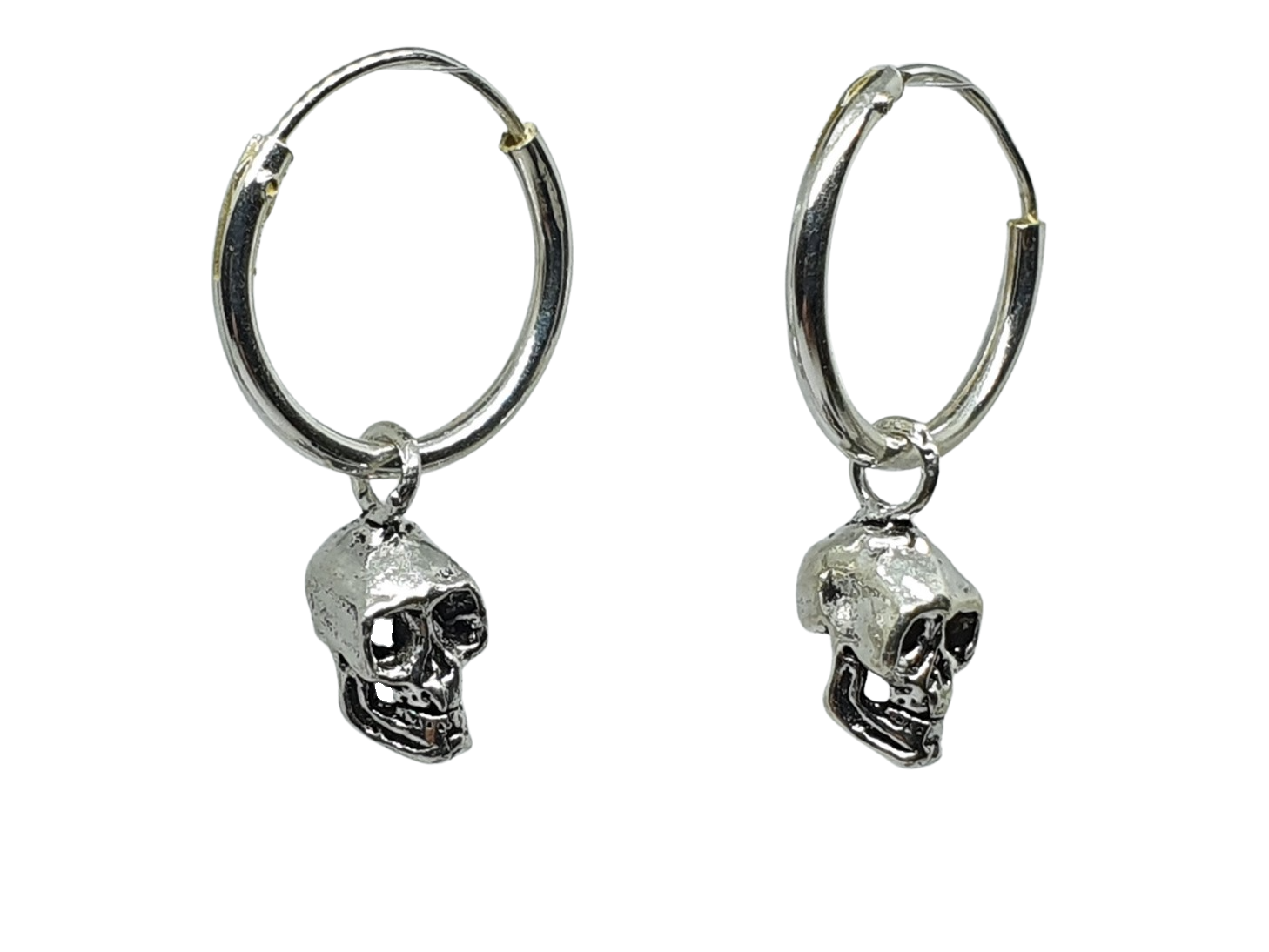 Skull Earrings Hoop Sleepers 12mm Hinged Ring 925 Sterling Piercing Jewellery