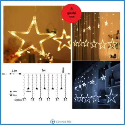 WISDOM Catena Luminosa da Esterno Interno a Led luci di Natale Natalizie stella tenda b