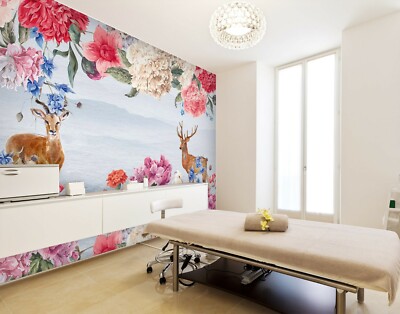 3D Peony Elk 585NA Business Wallpaper Wall Mural Self-adhesive Commerce Fay