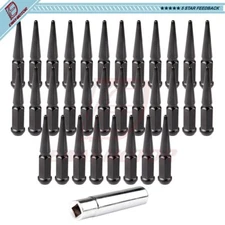 32 Black 14x1.5 Solid Spike Lug Nuts + 1 Key Fits Chevy Silverado 1500 Tahoe GMC