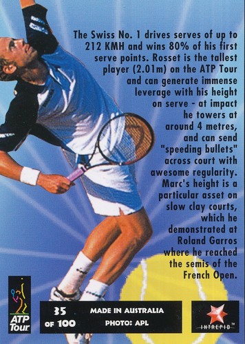 035 MARC ROSSET # SUISSE TENNIS CARD INTREPID BLITZ ATP TOUR WORLDWIDE 1997 - Picture 2 of 2