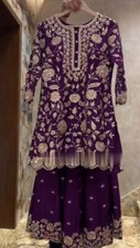 Launching New Chinnon Silk Purple Top Palazzo With Dupatta For Women And Girls