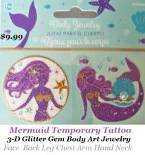 Mermaid Temporary Tattoos Body Art Body Jewelry Glitter Gems Face Back Leg Chest