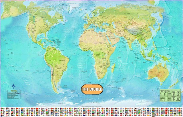 Large HUGE Laminated World Map Poster Wall Chart Flags ...