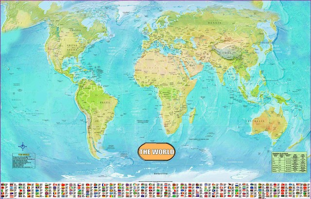 Large Huge Laminated World Map Poster Wall Chart With Flags | Images ...