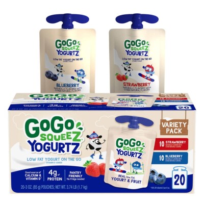 Gogo Squeez Yogurtz, Blueberry and Strawberry, 20 x 3oz Pouches