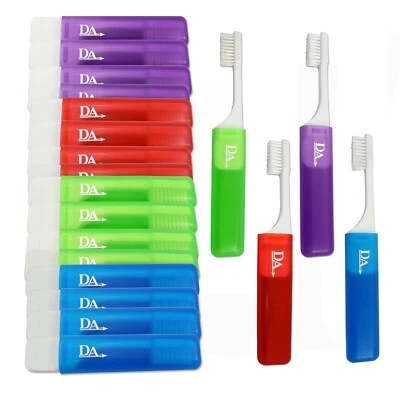 DENTAL AESTHETICS 20 x Travel Toothbrushes Compact Design Folding Away Cover for Holidays & Bags