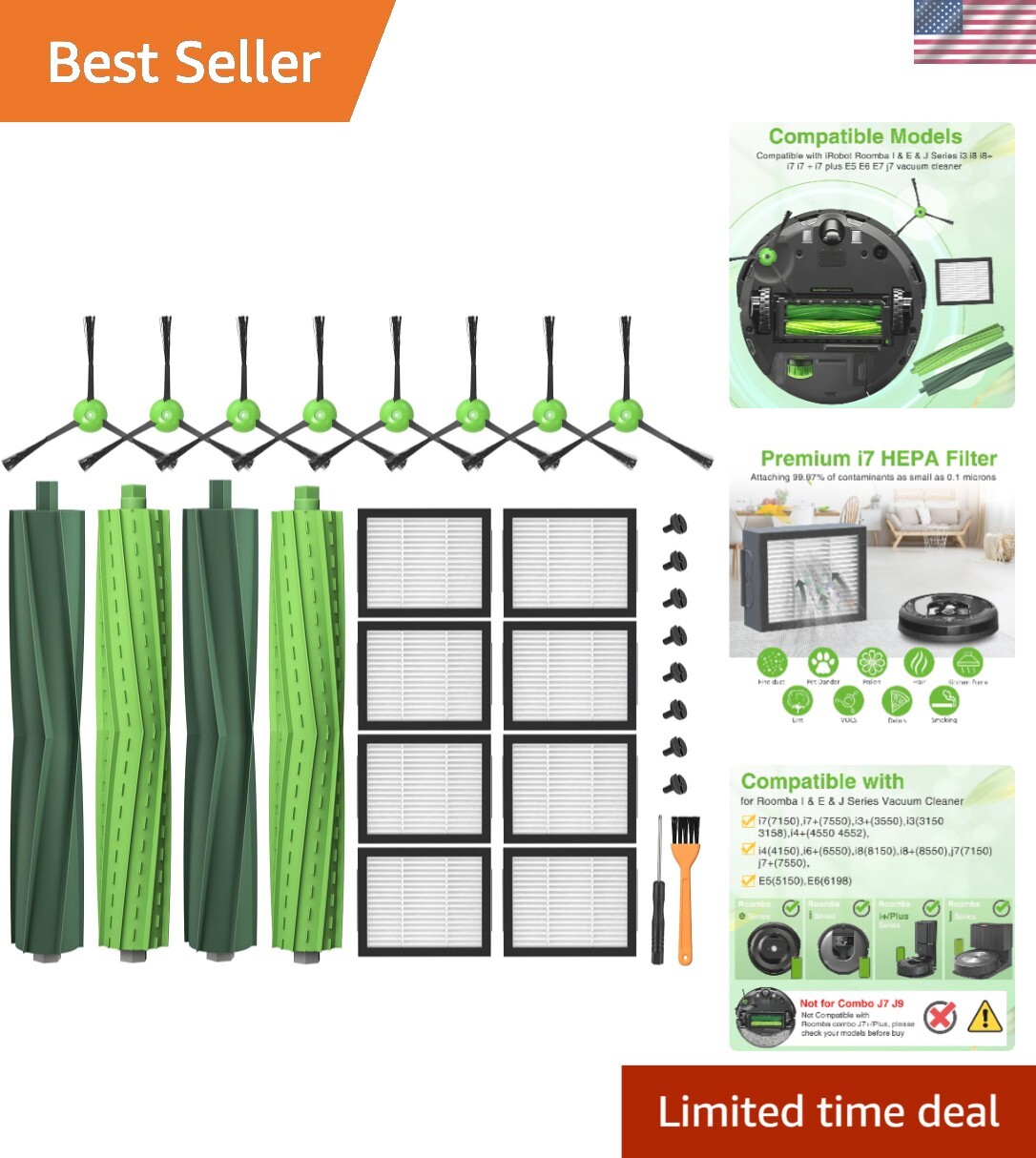 Replacement Parts Kit For IRobot Roomba I & E Series (i3/i4/i6/i7/i8, E5/e6/e7)