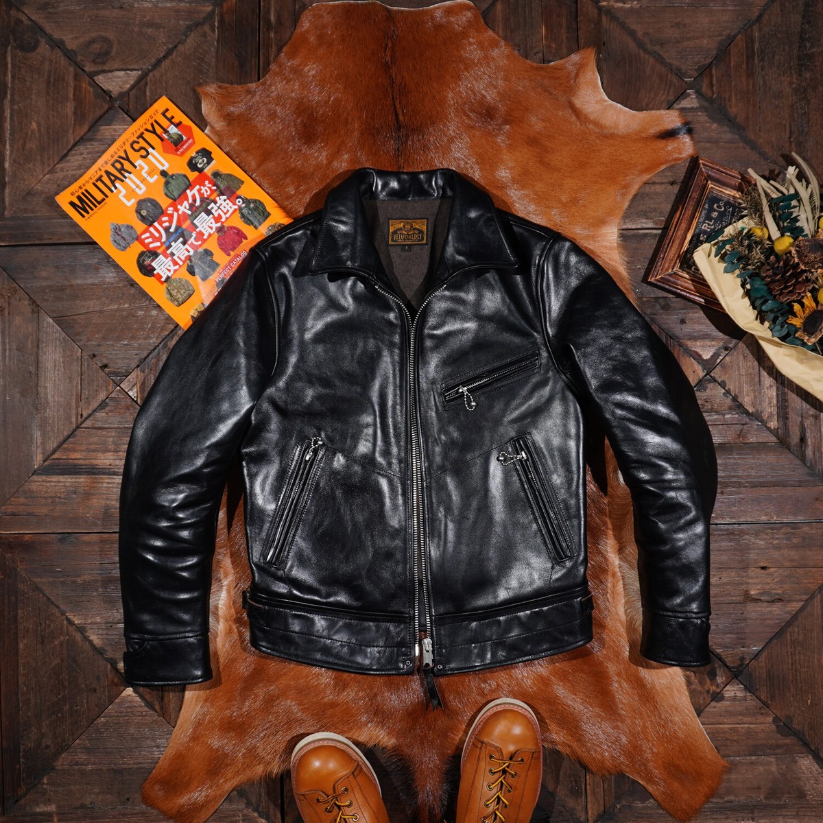 Italian Tea Core Horsehide Classic Mulholland Men's Biker Genuine
