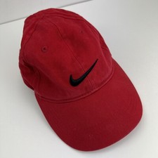 Nike Baseball Cap Hat Youth Red Size 4-7 Cotton Curved Brim Embroidered Logo