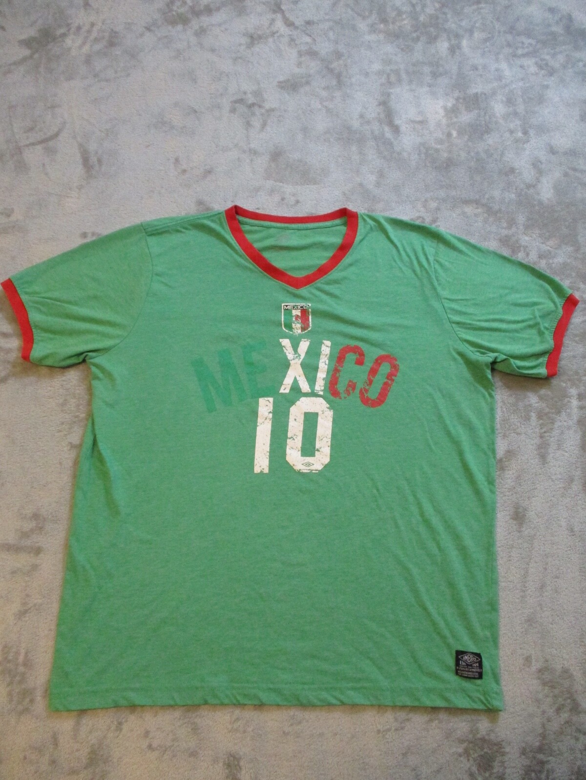 Team Mexico Ringer Shirt Mens Large Green Red Soccer Futbol Umbro V Neck Jersey