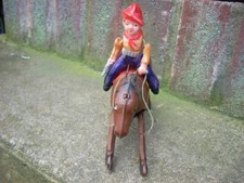 Vintage Occupied Japan Celluloid Cowboy Riding Tin Horse Windup Toy
