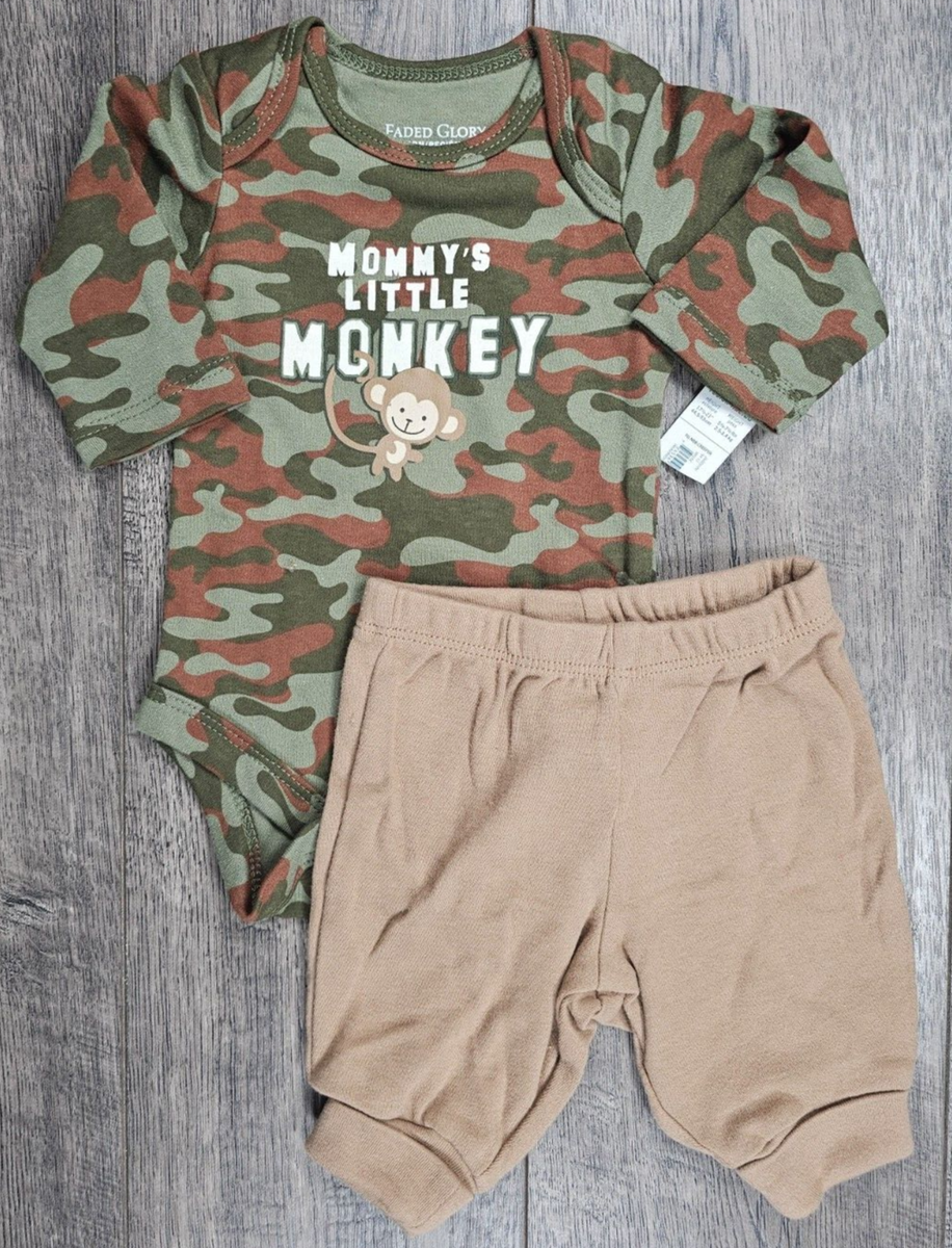 Baby Boy Clothes New Faded Glory Newborn 2pc Camo Mommy's Little Monkey  Outfit