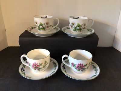 8 PC ROYAL WORCESTER ENGLAND WORCESTER HERBS CUPS/SAUCERS WILD THYME FEVERFEW