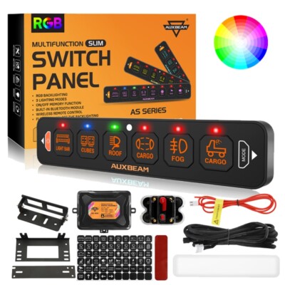 AUXBEAM ASR60 6 Gang RGB LED Light Bar Slim Switch Panel Toggle Momentary Pulsed