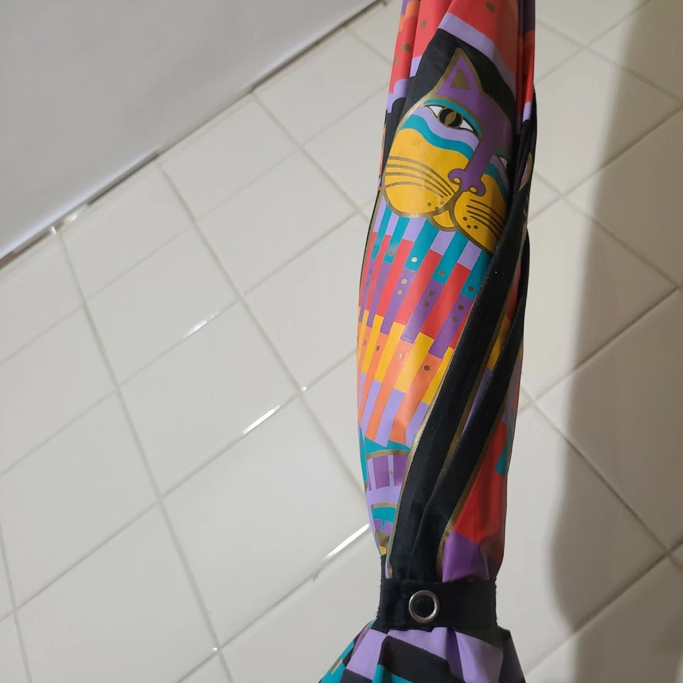 Paraguas de bastón Laurel Burch de colección arco iris gato primos ¡Toldo abierto automático!! Foto 2 de 4