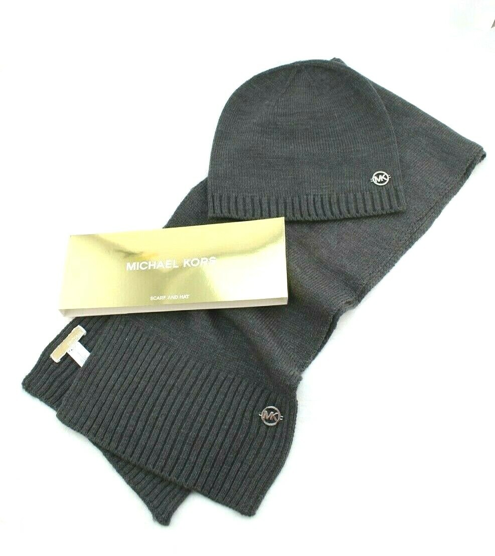 New MICHAEL KORS Charcoal Zig Zag MK Metallic Logo Pc Hat