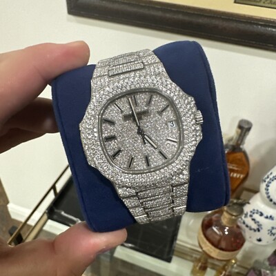 Mens Patek Philippe Nautilus 5711/1A Steel Pave Set Iced Diamond