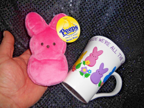 PEEPS PINK 6" PLUSH BUNNY BEAN BAG IN MUG