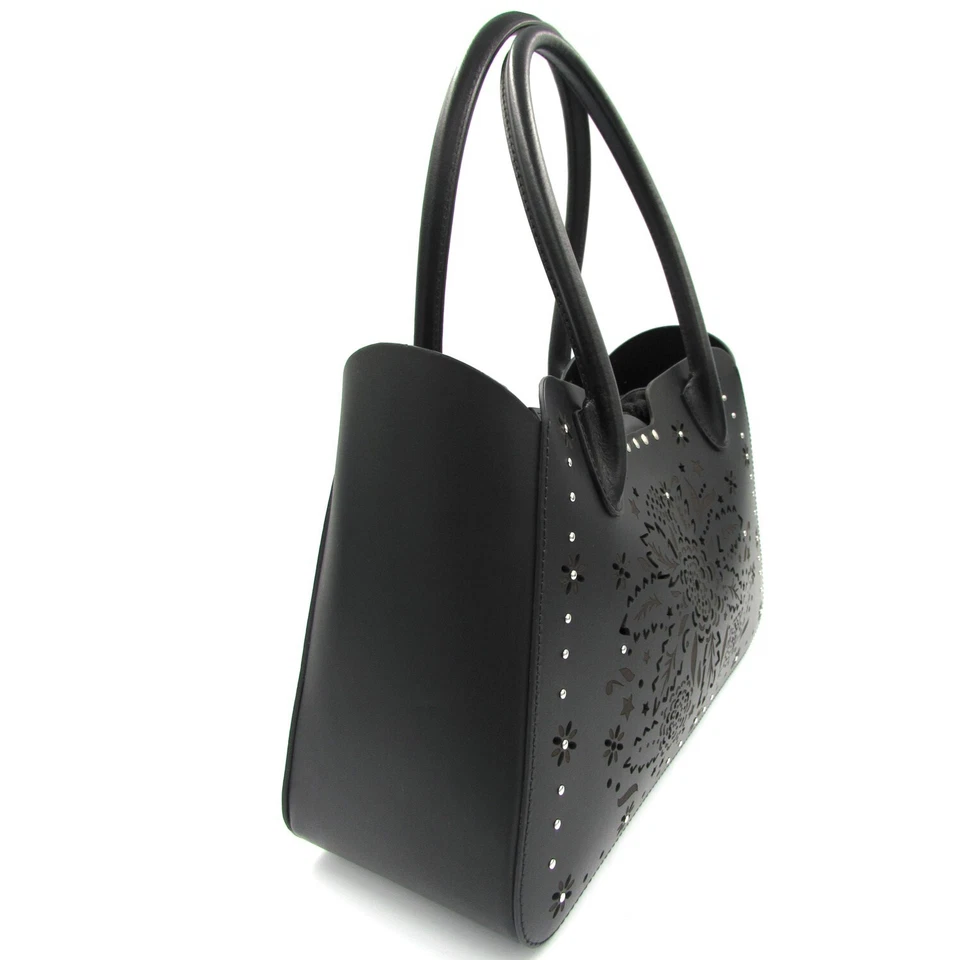 $364 Bolso de Mano CROMIA Hecho en Italia Cuero Negro con Tachuelas Flores Perforadas Foto 4 de 4