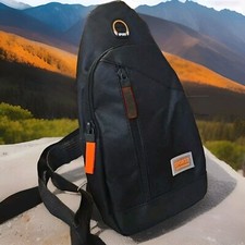 Small Black Polyester Crossbody/Sling/Chest Bag with Zip Closure and Zip Pocket