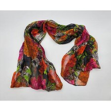 Sheer Scarf Black With Bright Flowers