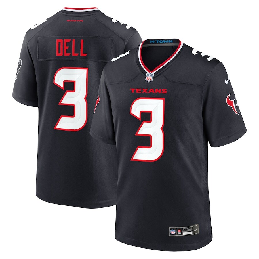 Houston Texans Tank Dell #3 Nike Men's Navy 2025 Official NFL Game