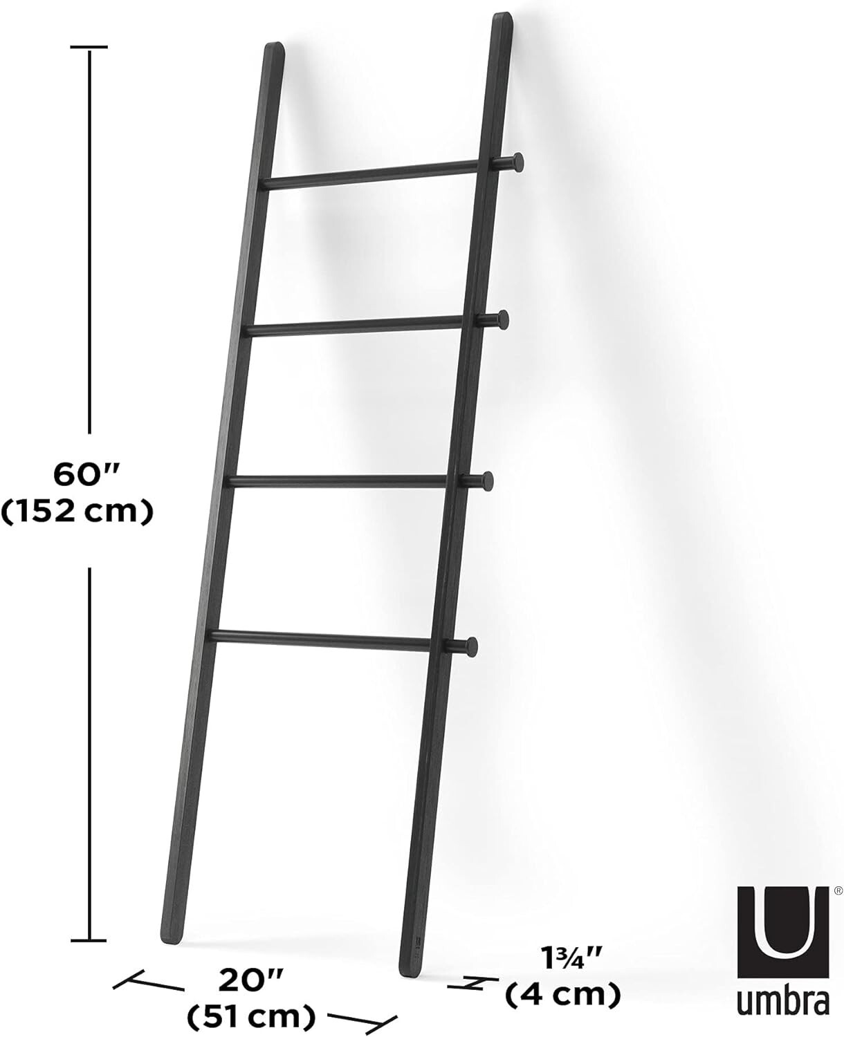 Umbra Leana Ladder Black Wood Decorative Storage Hanger for Linens Towels Jacket
