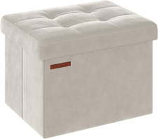 Pouf Pieghevole, Cassapanca in Velluto, Contenitore Con Coperchio, Poggiapiedi,