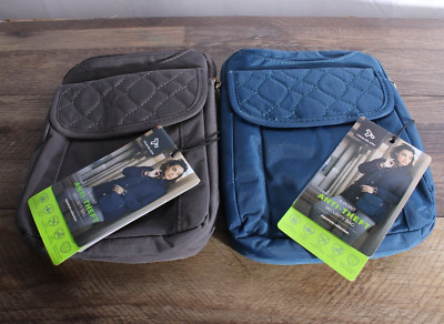 Travelon Anti-Theft Signature Quilted Slim Pouch Crossbody, Smoke & Ocean-NWT