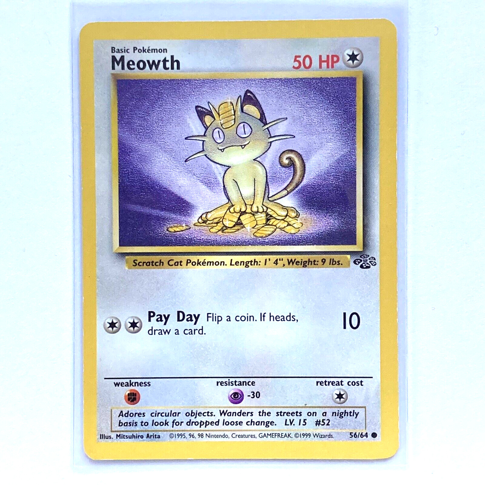 Meowth - #56/64 - Jungle Set - 1999 WOTC Pokemon Card Common - LP
